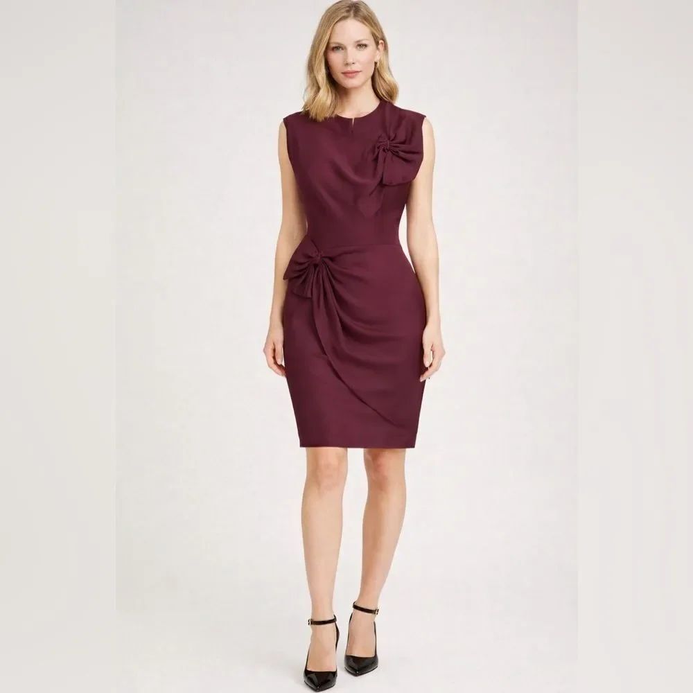 DVF Diane Von Furstenberg burgundy gathered bow detail silk dress 2
